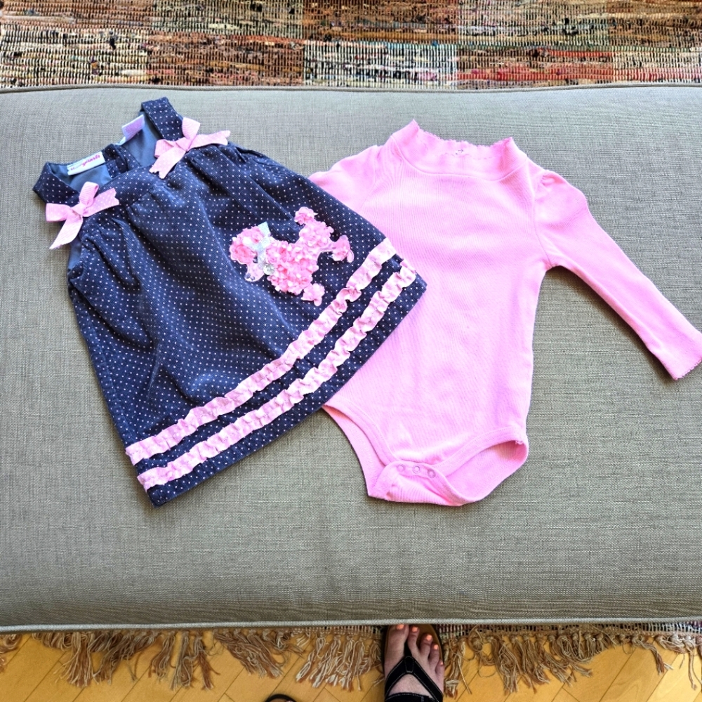YoungHearts, Pink, Black & White Poodle Dress, Size 18 Months Tall